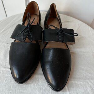 Fortress of Inca handmade black leather Oxford flats shoes, Womens 7